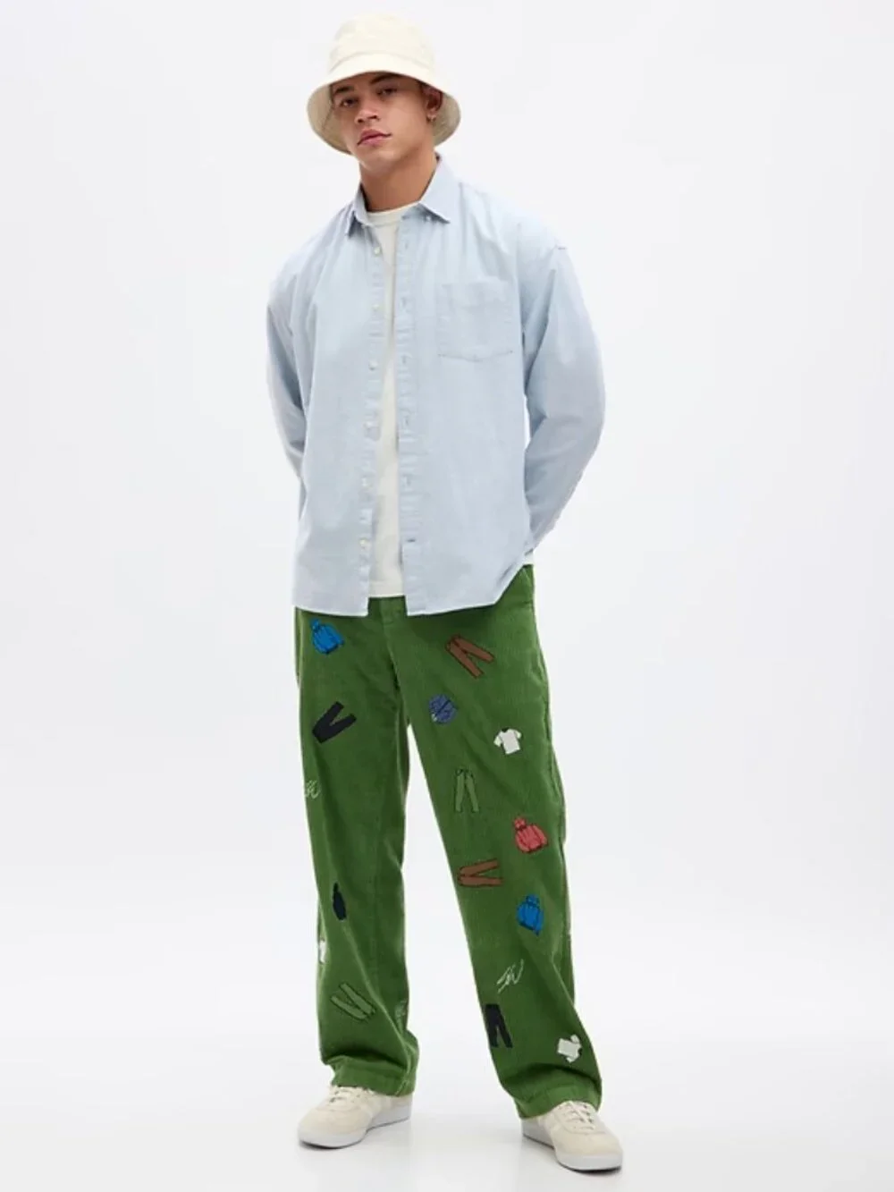 Gap x Sean Wotherspoon Embroidered Corduroy Pants Bright Pesto Green NWT 32x32 - Picture 11 of 11